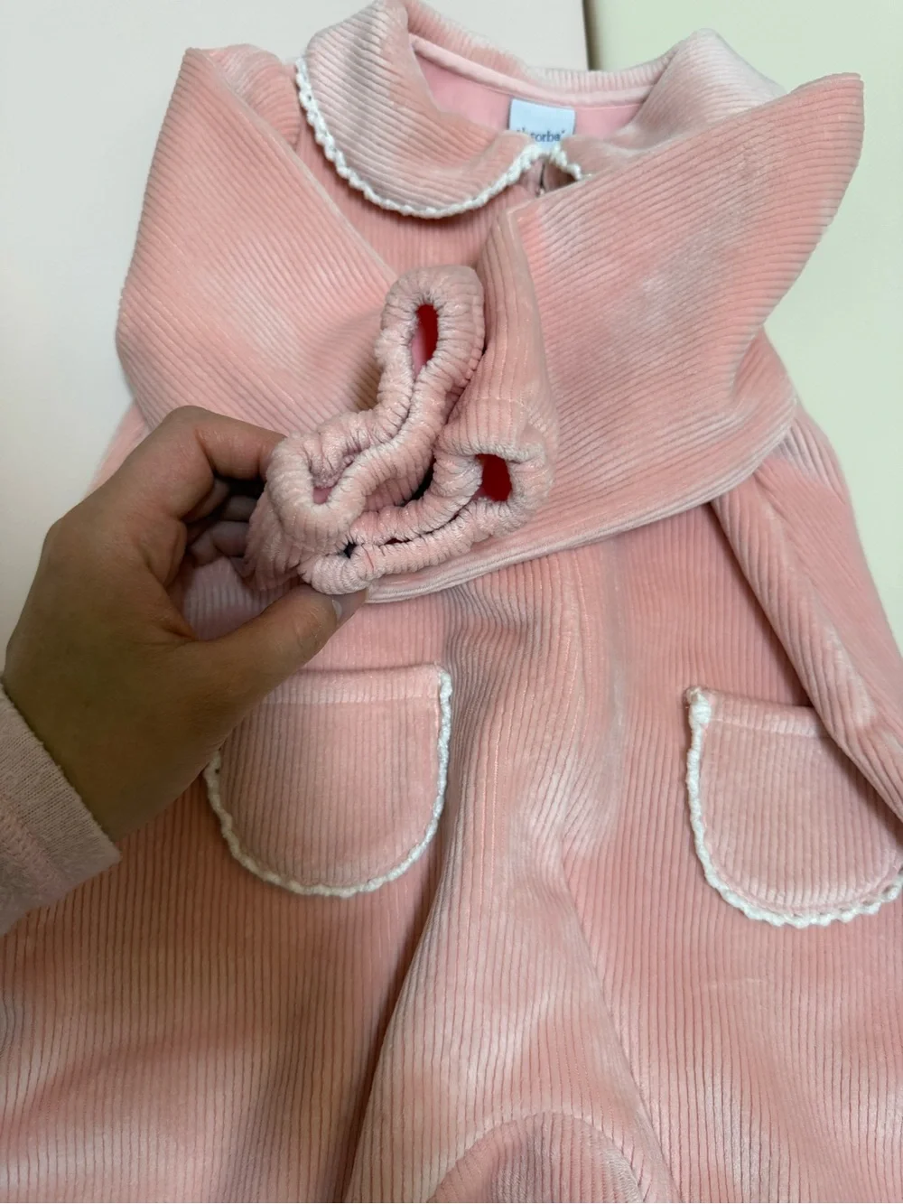 Absorba Pink Corduroy Zip Romper Peter Pan Collar Size 18-24months